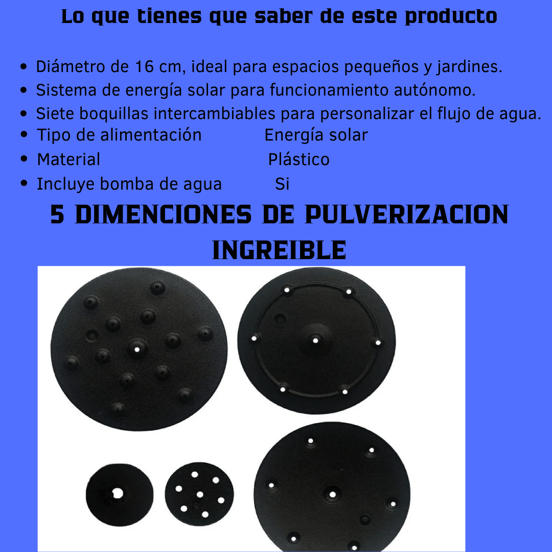 FUENTE DE AGUA SOLAR FLOTANTE para jardines,y estanques